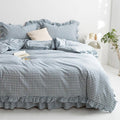 mixinni Blue White Gingham Ruffle Duvet Cover Full Size 3 Pieces – 100% Washed by mixinni