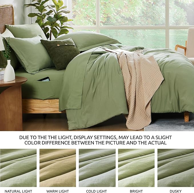 WRENSONGE King Size Comforter Set- 7 Pieces Soft Sage Green Bed in a Bag King - Image 7