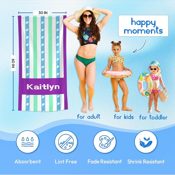 JML Custom Beach Towel with Name, Personalized Microfiber Beach Towel with Name - Image 3