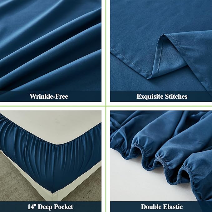ILAVANDE Navy Blue Queen Sheets Set 6 Piece, Hotel Luxury Super Soft 1800 - Image 5