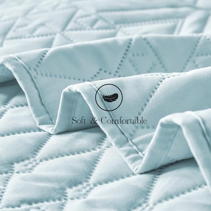 akkialla Full/Queen Size Quilt Bedding Set, Sky Blue Lightweight Microfiber - Image 7