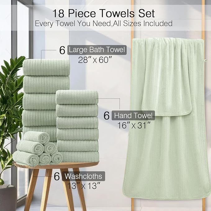 18 Piece Family Bath Towel Set Include 6 Bath Towels, 6 Hand Towels and 6 - Image 3