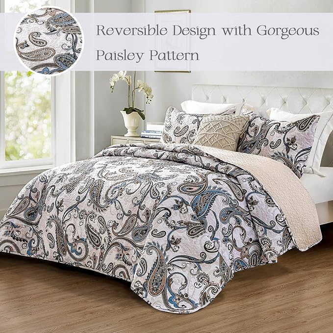 Whale Flotilla Reversible Printed Quilt King Size, Extra Soft Boho Paisley - Image 2