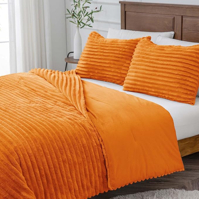 BEDELITE Fleece Twin Comforter Set -Super Soft & Warm Fluffy Burnt Orange - Image 9