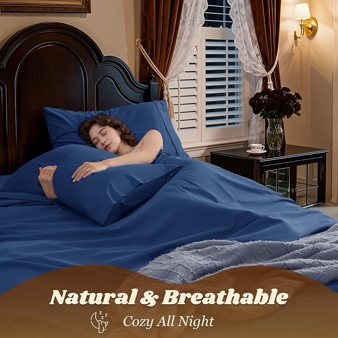 LBRO2M 1000 Thread Count 100% Cotton Sheets Set, King Size Bed Sheet 4 Piece - Image 5