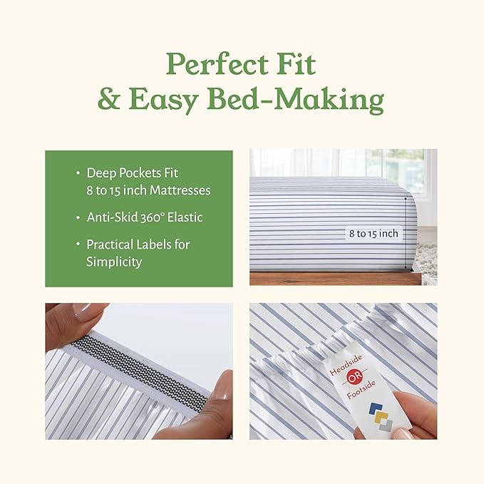 California Design Den Stripe Sheets Queen Size Set - Image 6