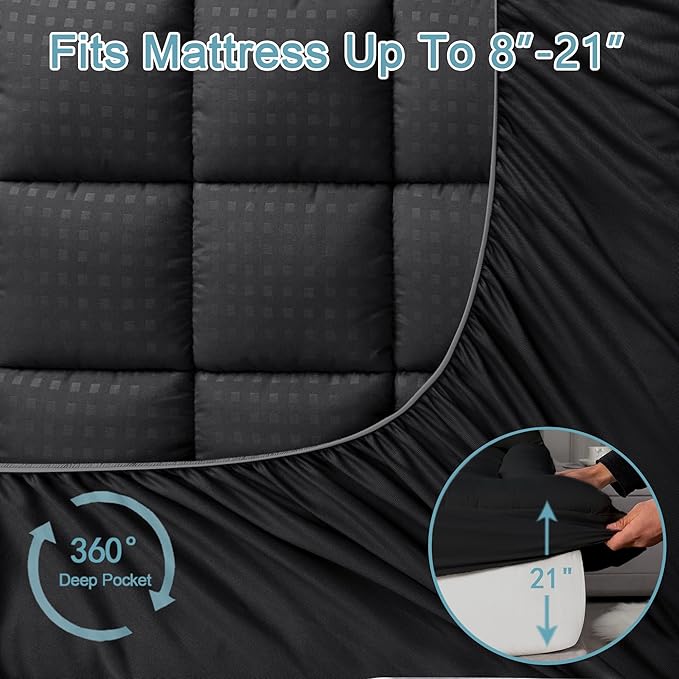 HYLEORY Twin XL Mattress Pad Quilted Fitted Mattress Protector Cooling Pillow - Image 5