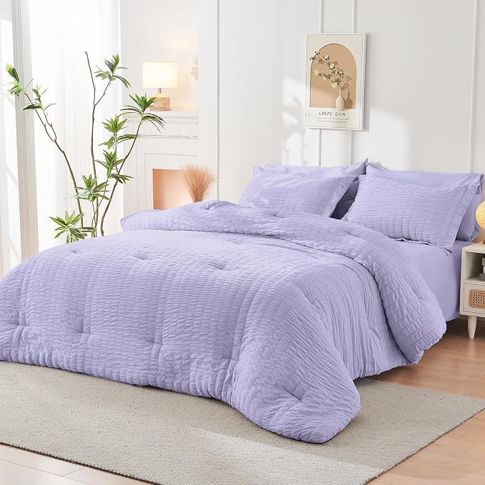 HYMOKEGE Light Purple California King Comforter Set Seersucker 7 Pieces - Image 8