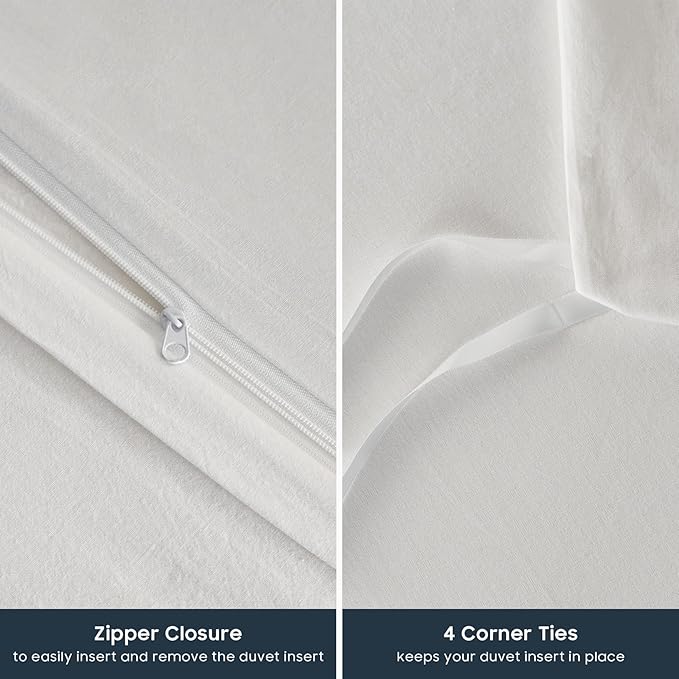 Wake In Cloud - Cotton Duvet Cover Set, Full Size, 100% Washed Cotton, Linen - Image 7