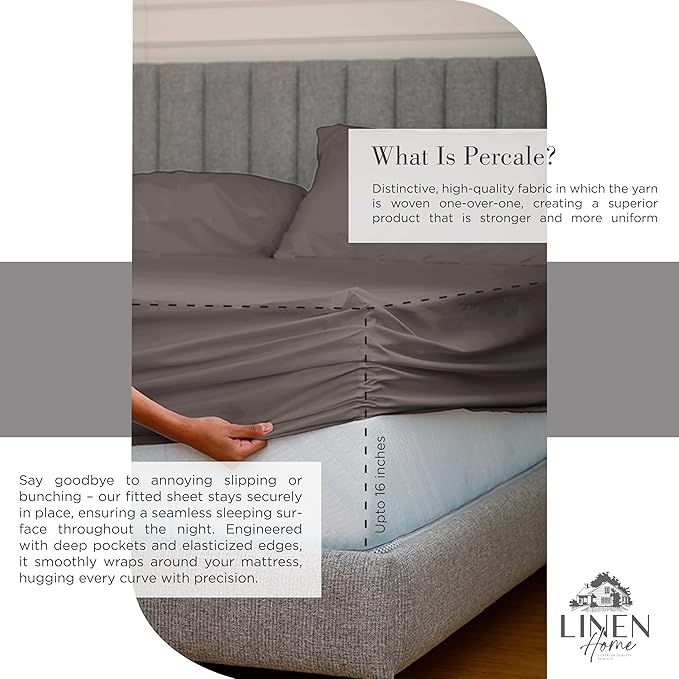 Linen Home 100% Cotton Percale Sheets Full Size, Deep Pocket, 4 Pieces Set - Image 4