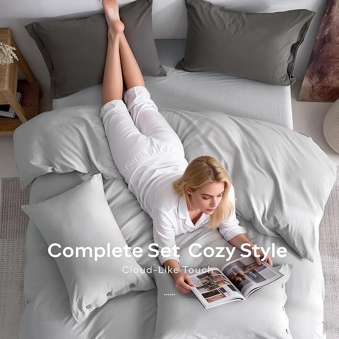 JELLYMONI 100% Washed Cotton Duvet Cover Twin – Soft, Breathable Linen-Look - Image 8