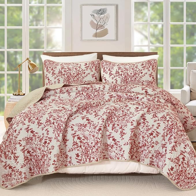 WONGS BEDDING Quilt King Size, Christmas Red Quilt Bedding Set - Image 9