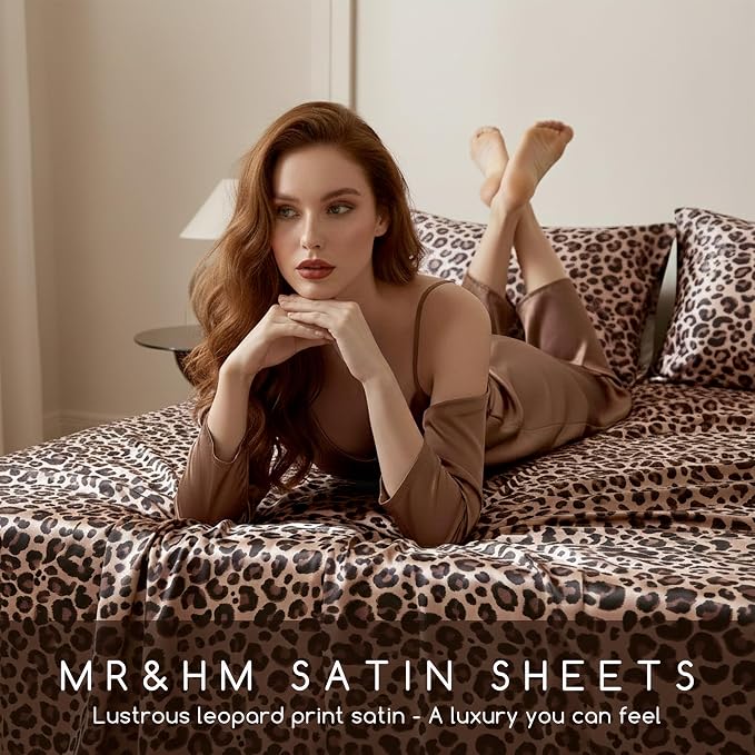 MR&HM Satin Bed Sheets with Elastic Corner Straps, Full Size Sheets Set - Image 5
