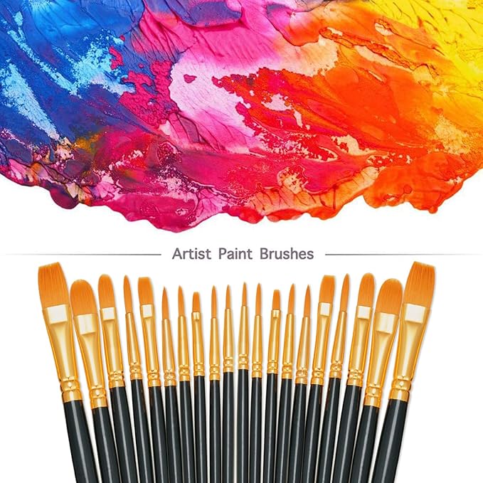 BOSOBO Paint Brushes Set, 6 Pack 60 Pcs Round Pointed Tip Paintbrushes Nylon - Image 2