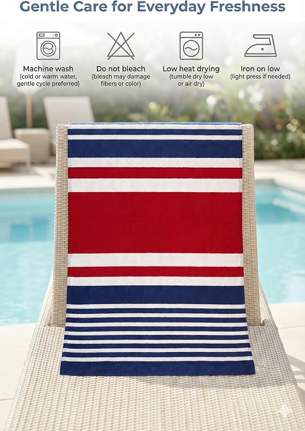 Premium Terry Cabana Beach Towel, Soft Plush Cotton Pool Towel, 30” x 60” - Image 5