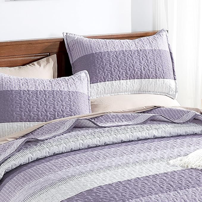 Andency Queen Quilt Bedding Set Grayish Purple, 3 Pieces Patchwork Summer - Image 3