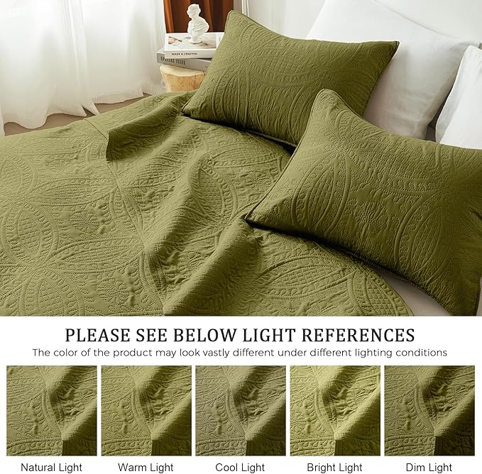 akkialla Twin Quilt Set, Olive Green Lightweight Bedspread - Image 5