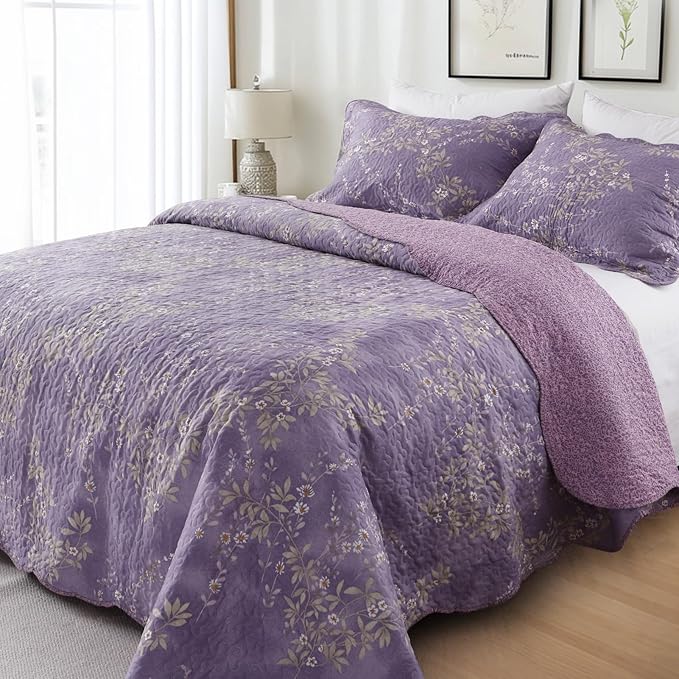 GOONE Queen Quilt Set 90"x90", Lightweight Washed Coverlet, Reversible Spring & - Image 7