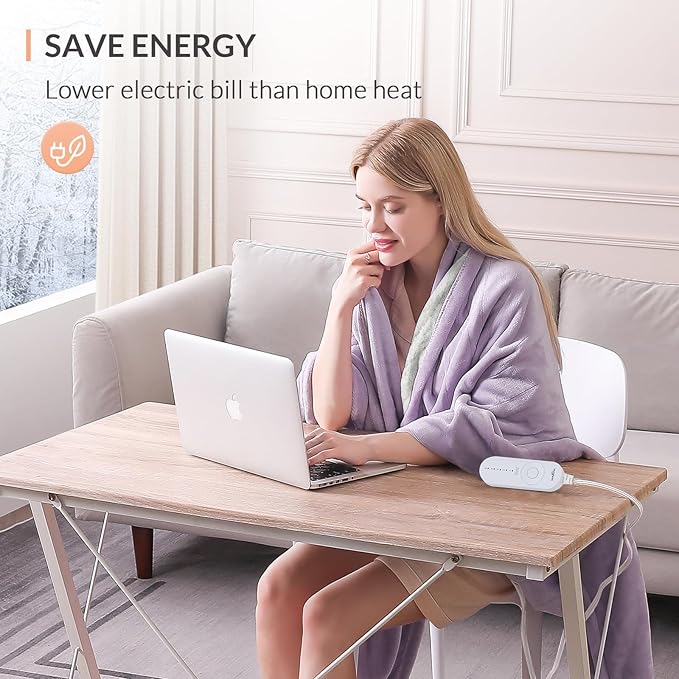 HOMLYNS LuxeHeat Heated Blanket Electric Blanket, Soft Flannel Sherpa Heated - Image 6