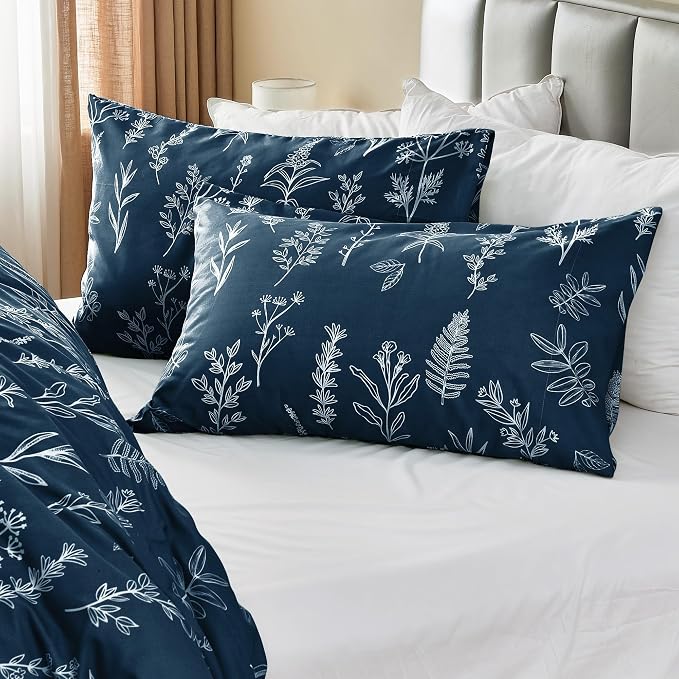 MUXHOMO Duvet Cover King Size, Reversible Floral Navy Duvet Cover Set - Image 7
