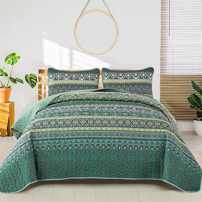 WONGS BEDDING Boho Quilt Full Size, Lightweight Microfiber Bed Decor Bedspread by WONGSBEDDING