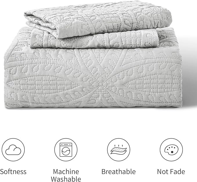 Love's cabin Quilts for Queen Bed Light Grey Bedspreads Bedding Set - Image 7