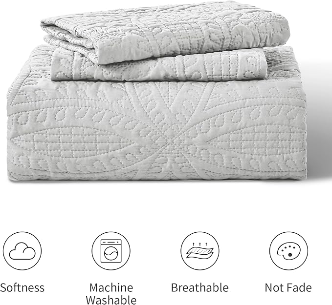 Love's cabin King Size Quilt Bedding Set Light Grey Bedspreads - Image 7