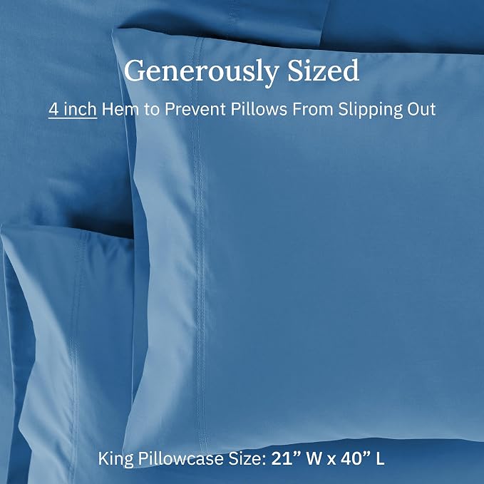 King Size Pillows Cases Set of 2-600 Thread Count Sateen, Natural 100% Cotton - Image 5