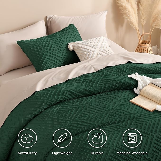 Andency Dark Emerald Green Comforter Full Size, 3 Pieces Boho Lightweight - Image 4