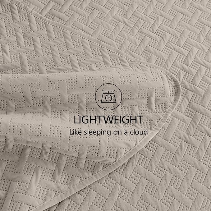 FLYMME Twin Quilt Set, Lightweight Taupe Bedspreads, Basket Weave Pattern - Image 7