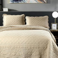ROOMLIFE Quilt Set King Size 3D Floral Embroidery Pattern 3-Piece Cotton by ROOMLIFE