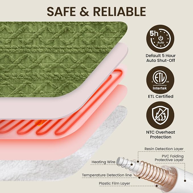 Heated Blanket Electric Blanket 62"x84", Soft Taffeta Sherpa Electric Throw - Image 4
