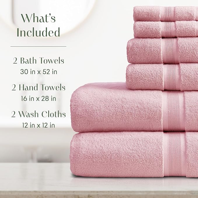 Springtree Home Luxury Bamboo Rayon Bath Towel Set 6 Piece Set | 35% Bamboo - Image 2