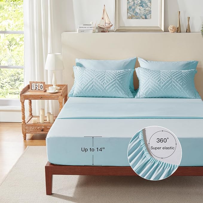 Zzlpp Queen Comforter Set 7 Pieces, Light Blue Tufted Bed in a Bag - Image 7