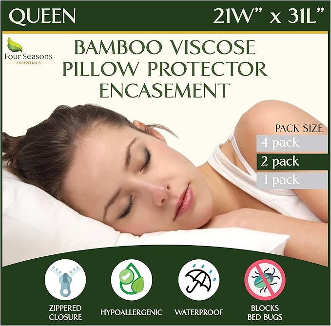 Four Seasons Essentials Queen Size Waterproof Pillow Protectors by FourSeasonsEssentials