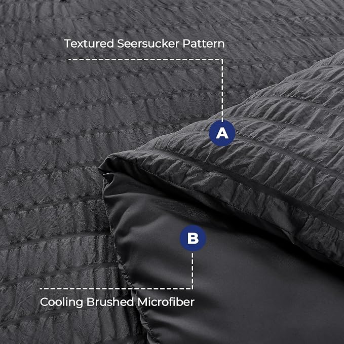 HYMOKEGE Dark Grey Duvet Cover Queen Size, Ultra Soft 3-Piece Seersucker Duvet - Image 3