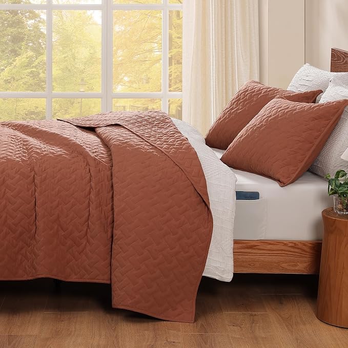 WRENSONGE Queen Quilt-3 Pieces Weave Autumn Leaf Bedspreads Queen Size Quilt - Image 4