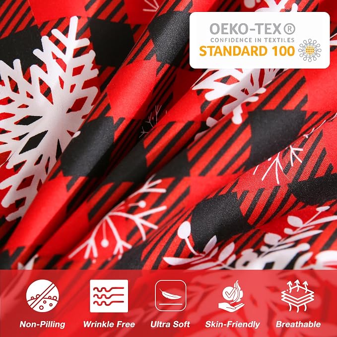 JSD Red Buffalo Plaid Snowflakes Duvet Cover Set Full Size, 3 Piece Christmas - Image 6