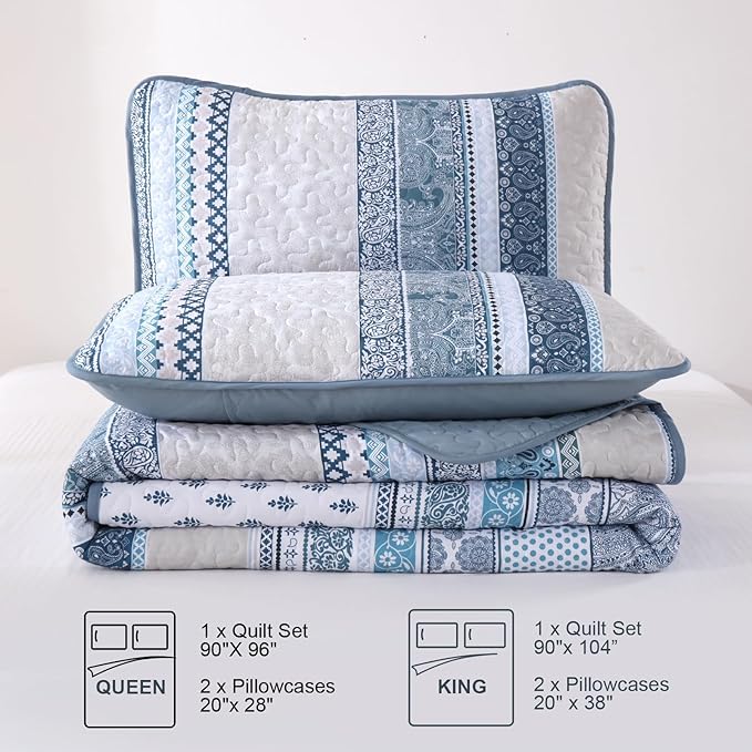 WONGS BEDDING Boho Quilt Set King Size, Lightweight Bedspread Coverlet Bedding - Image 7