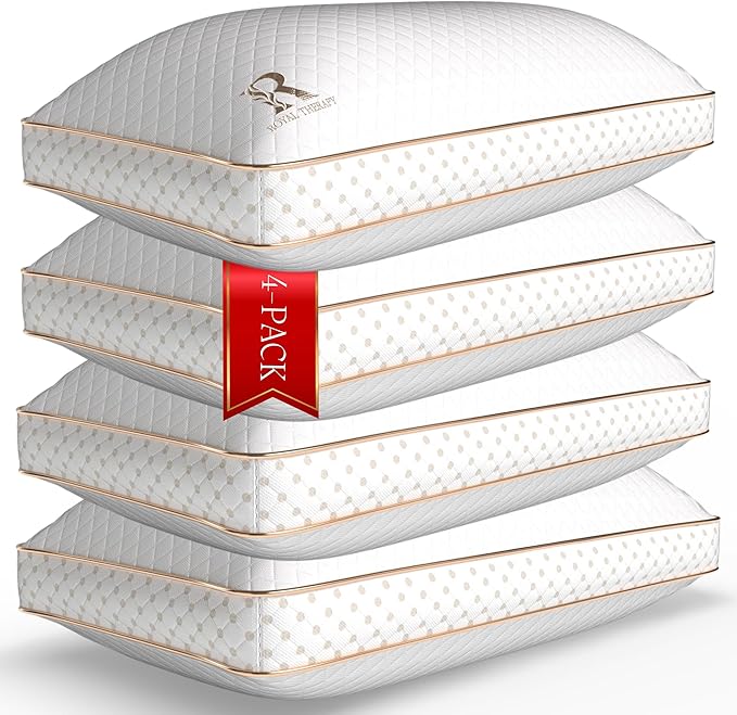 Royal Therapy 4-Pack King Memory Foam Pillow, Adjustable Shredded Odor-Free Bed by ROYALTHERAPY