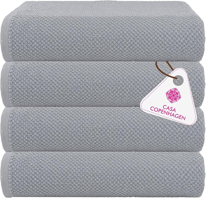 CASA COPENHAGEN EcoPop 4Pcs 100% Cotton Large Designer Towels Gift Set- Grey by CASACOPENHAGEN