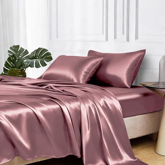 MR&HM Satin Bed Sheets, Twin Size Sheets Set by MRHM