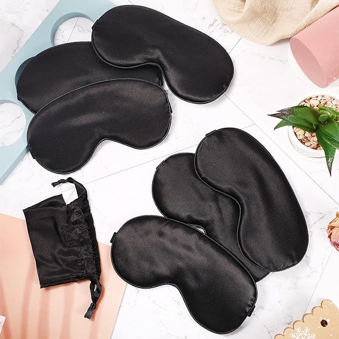 6 Pieces Natural Silk Sleep Mask Soft Eye Mask Adjustable Strap Blindfold - Image 4