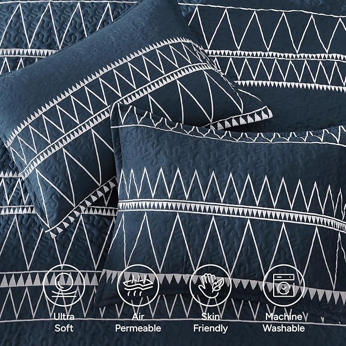 Andency Navy Twin Quilt Set, 2 Pieces Boho Lightweight Soft Striped Bedspread - Image 5