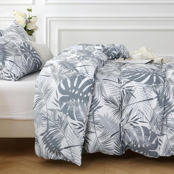MUXHOMO Duvet Cover Queen Size, Reversible Floral Black & Grey Duvet Cover Set - Image 4