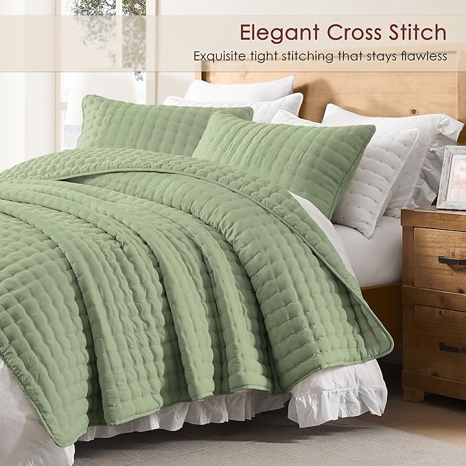 WDCOZY Sage Green Oversized King Quilt Set, California Cal King Rustic Bedspread - Image 3