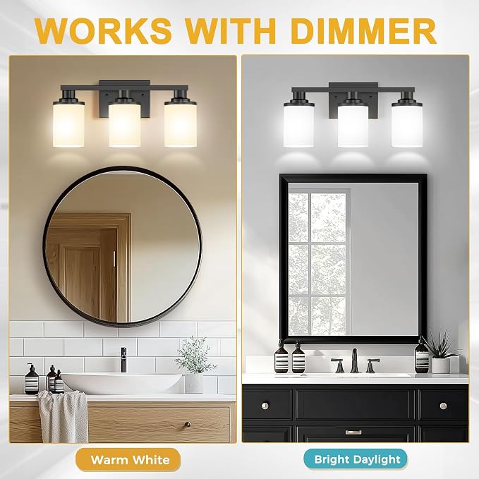 L LOHAS LED Black Bathroom Light Fixtures, 3-Light Vanity Light Over Mirror - Image 5
