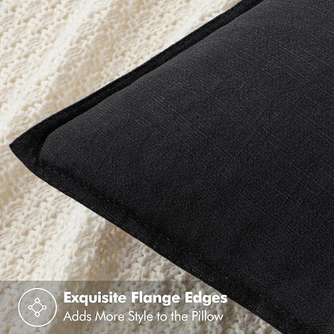 MIULEE Decorative Linen Euro Sham Pillow Covers 26x26 Black Boho Farmhouse - Image 2