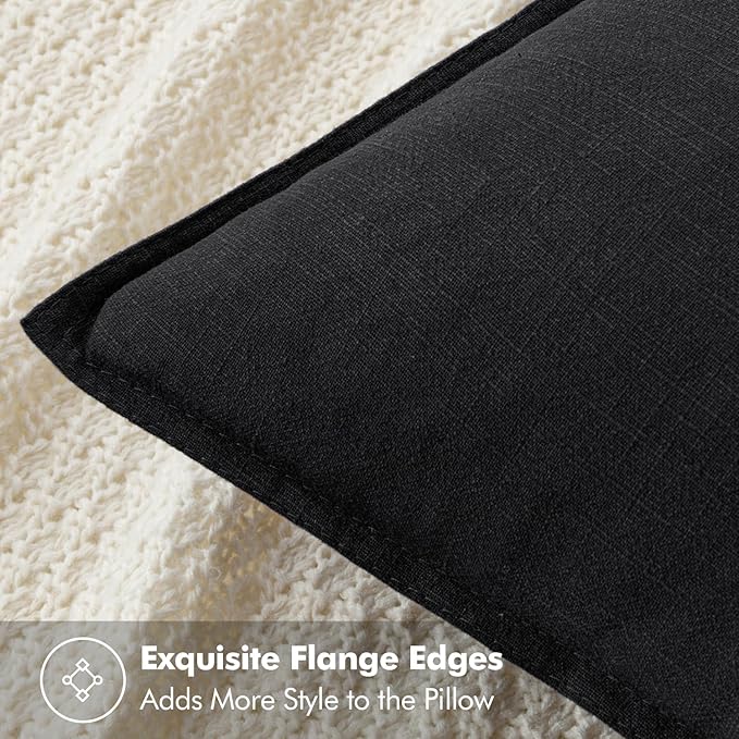 MIULEE Decorative Linen Euro Sham Pillow Covers 28x28 Inch Black Boho Farmhouse - Image 2