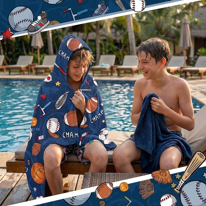 Peryiter 1 Pcs Ball Hooded Bath and Beach Towel 100% Cotton Pool Towels - Image 4